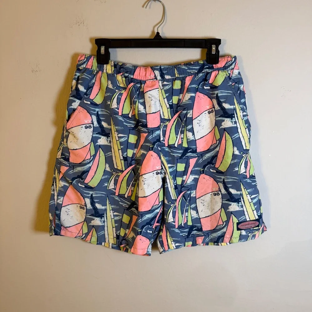 Vineyard Vines Mens Small Blue Sailboat Print‎ Chappy Swim Trunks Mesh Liner